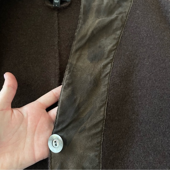 Eileen Fisher Wool and Lamb Leather Blazer Jacket, Brown, Size Large - Picture 12 of 12